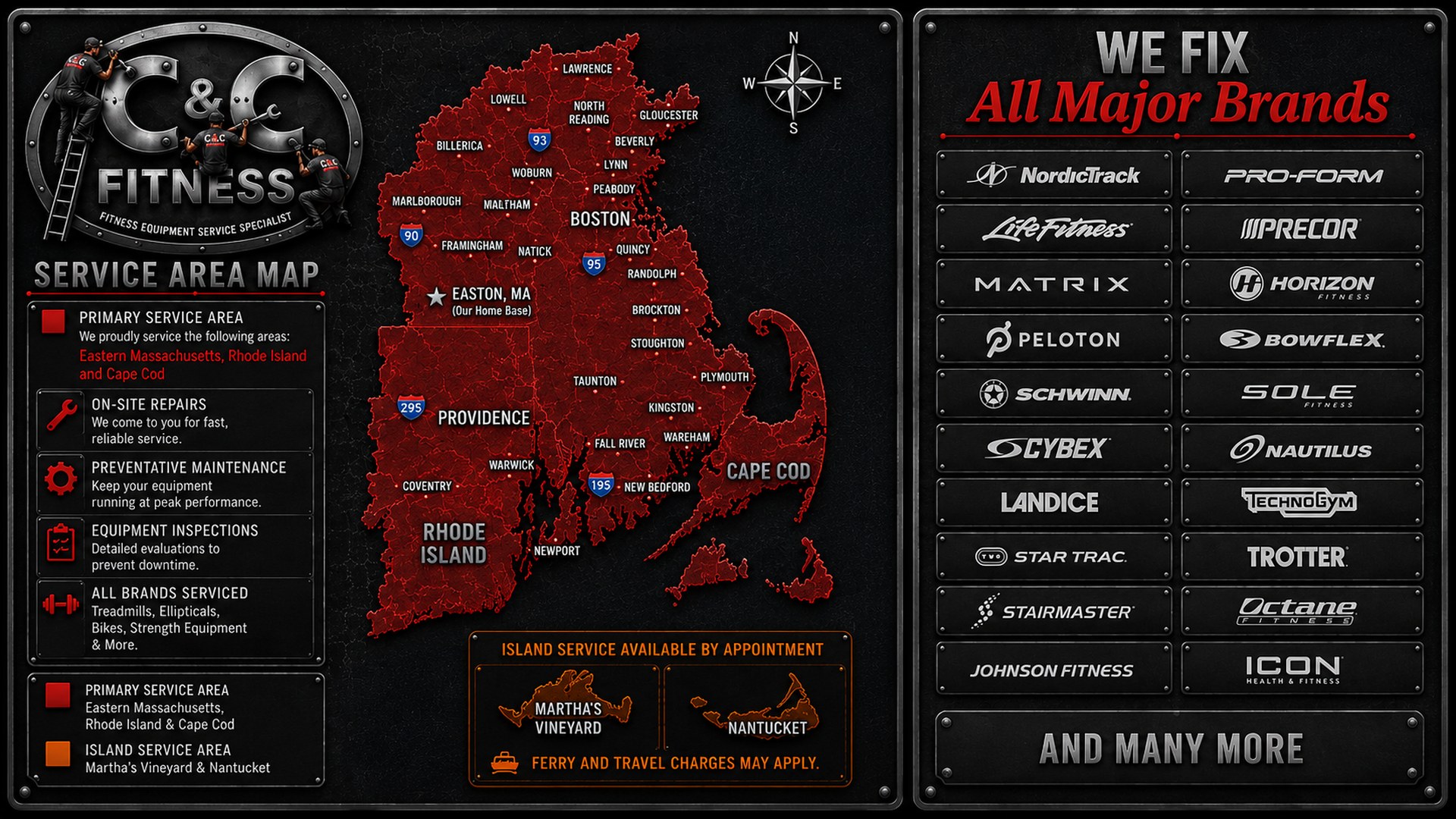 C&C Fitness Service Area and Brands - Massachusetts Rhode Island